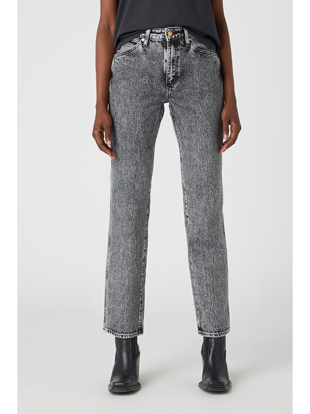 Gri Wild West Fit Yüksek Bel Düz Paça Esnek Jean Jean Pantolon