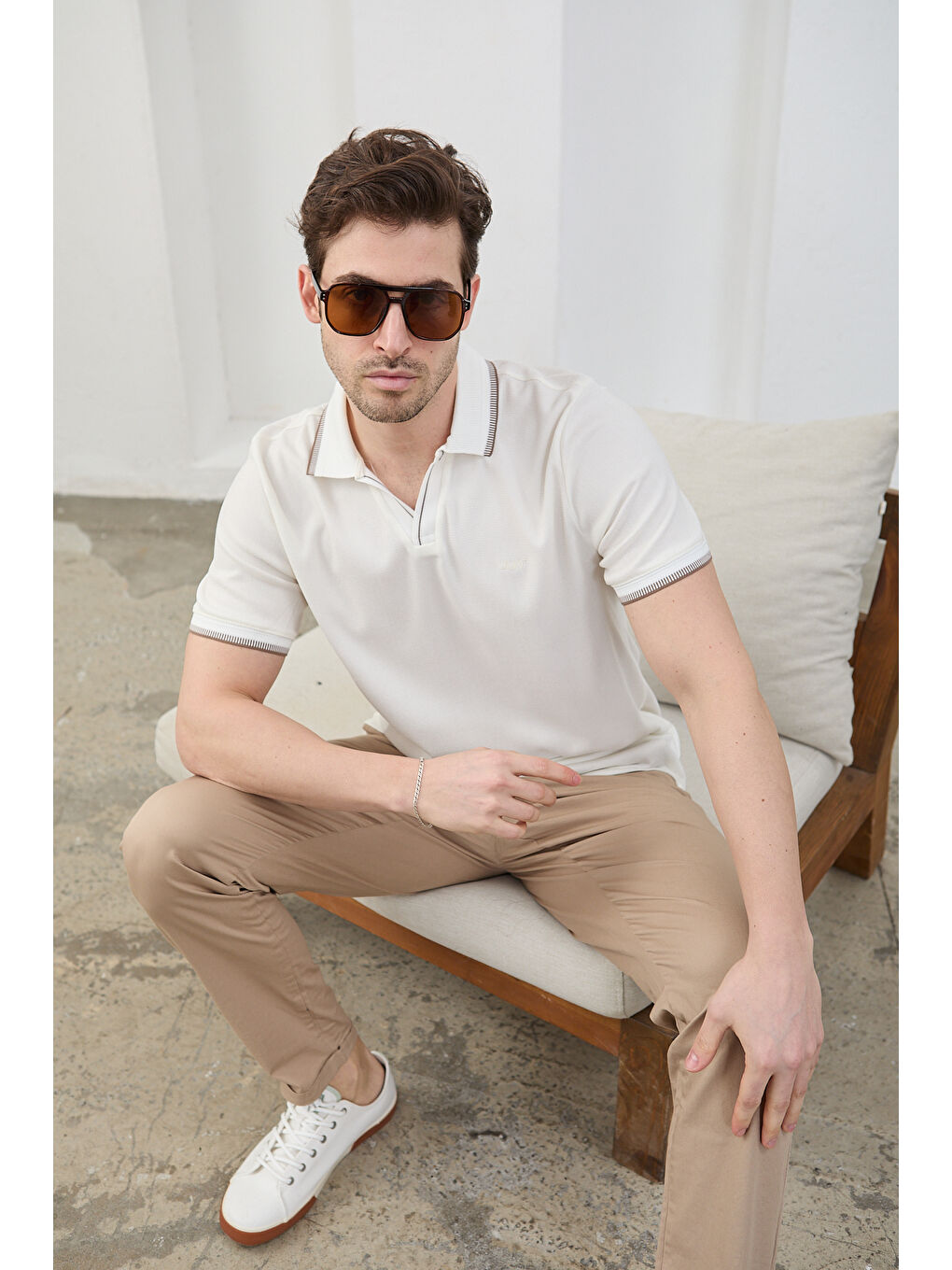 Beyaz Lodz Erkek Polo Yaka Tişört Çekmeyen Pamuklu Kumaş Regular Fit Günlük-7