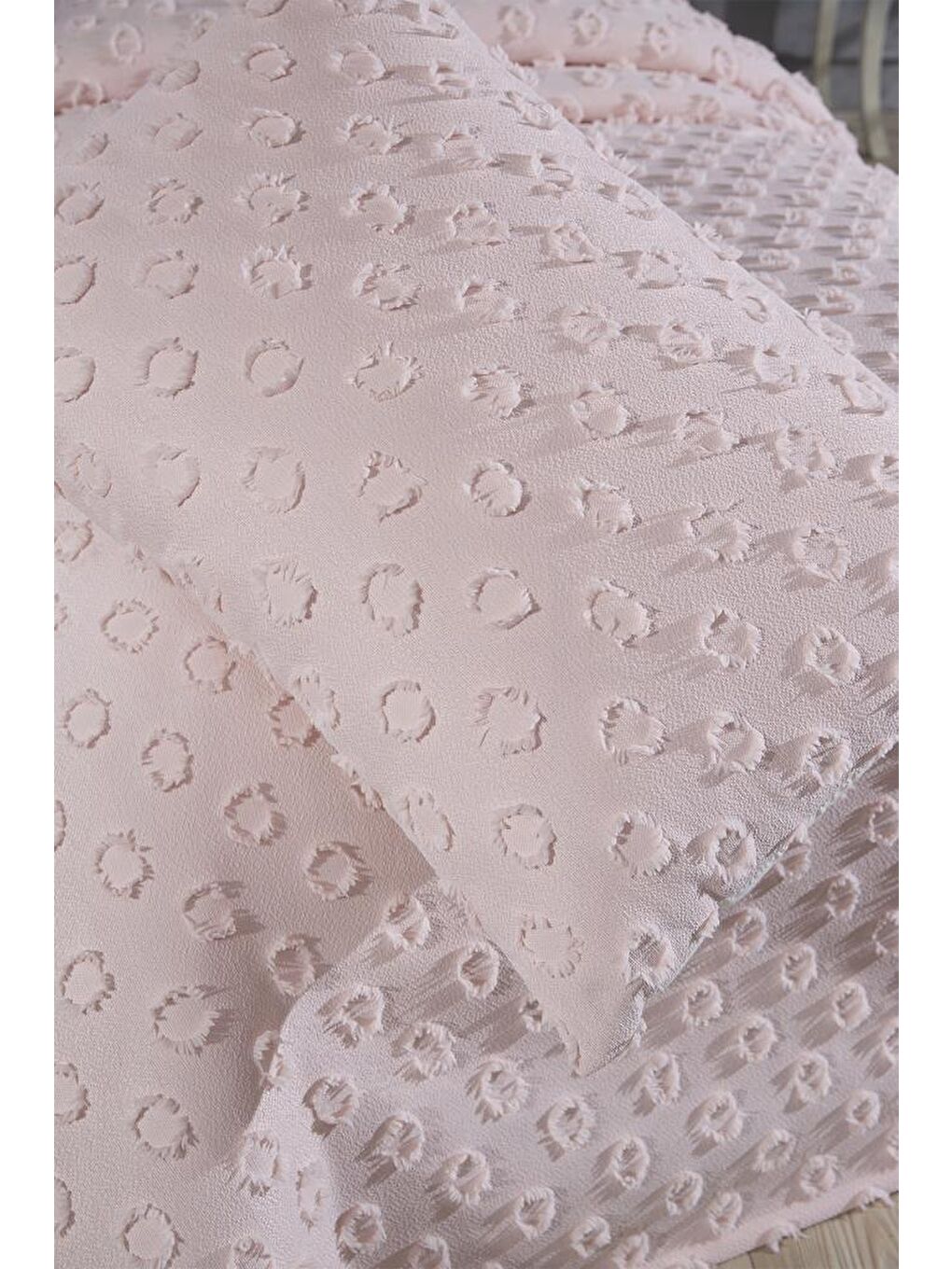 Pembe Konik 2 Parça Tek Kişilik Pike Takımı Pudra-6