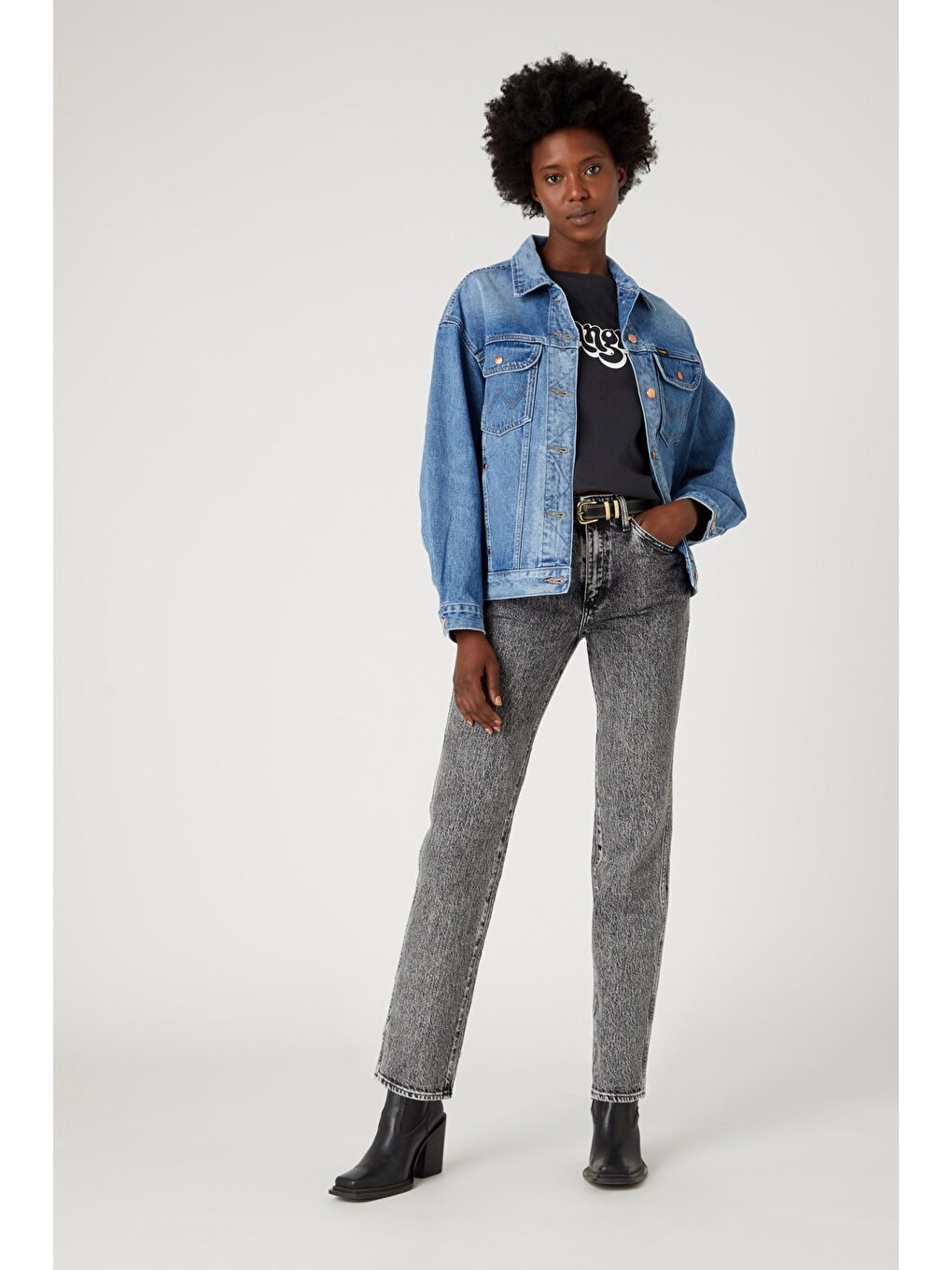 Gri Wild West Fit Yüksek Bel Düz Paça Esnek Jean Jean Pantolon-1