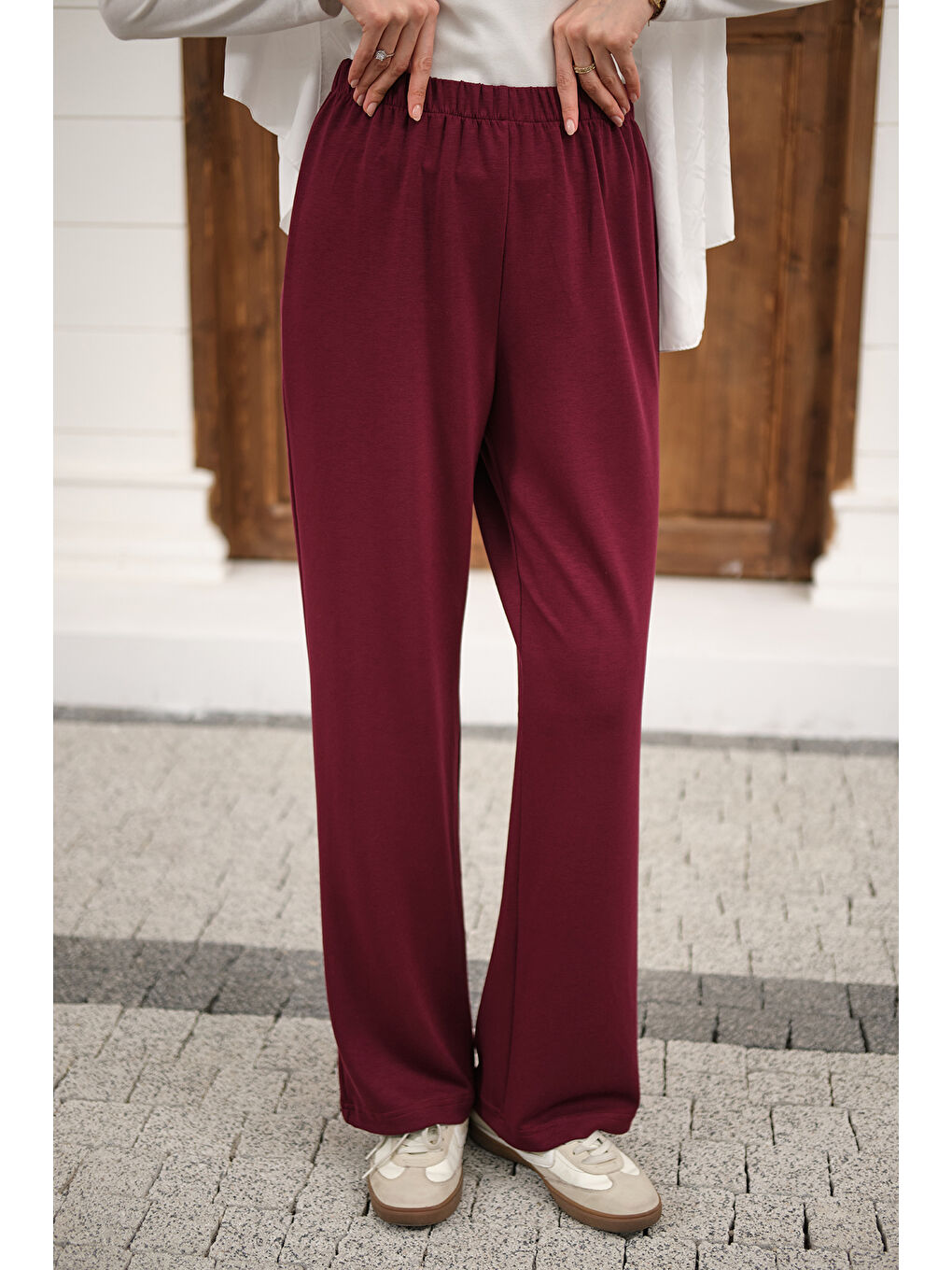 Kadın Beli Lastikli Pantolon Bordo-1