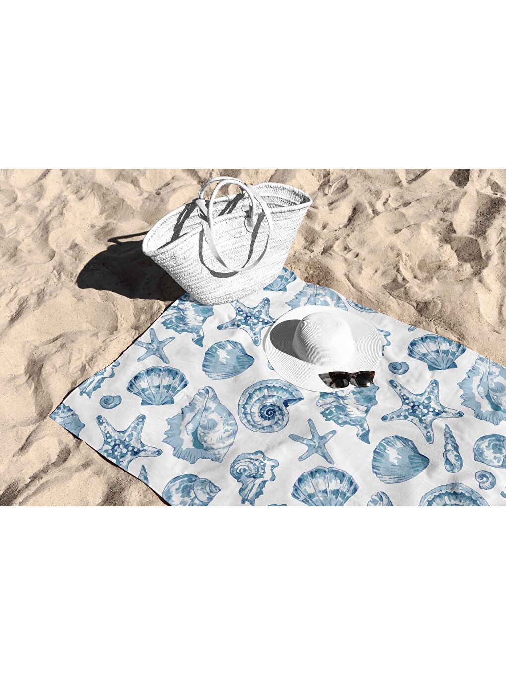 Beyaz Deniz Kabuğu Desen  100 Pamuk Plaj Havlusu 75x150-2
