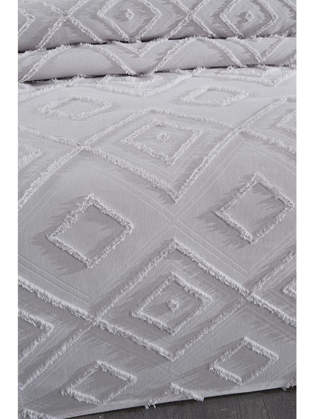 Samira 3 Parça Çift Kişilik Pike Takımı Gri-2