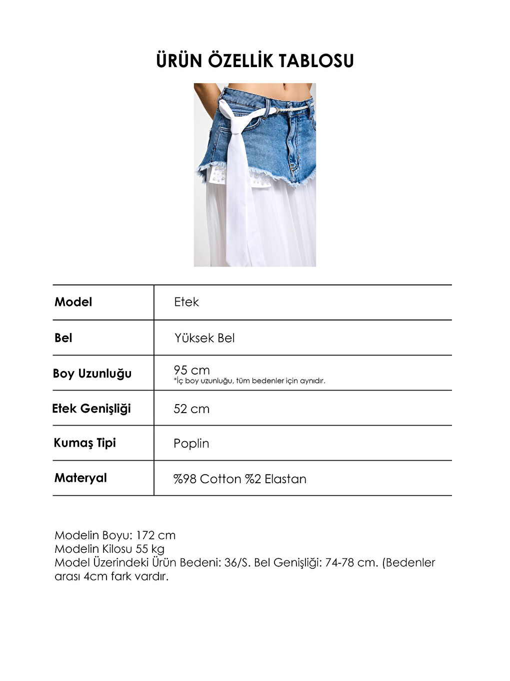 Kadın Beyaz Jean Rengi Maxi Boy Kravat Detaylı Özel Tasarım Etek-3