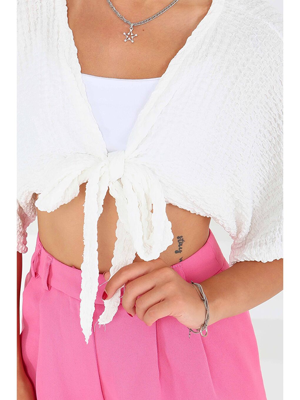 Bağlamalı Bluz Beyaz - 27539-2