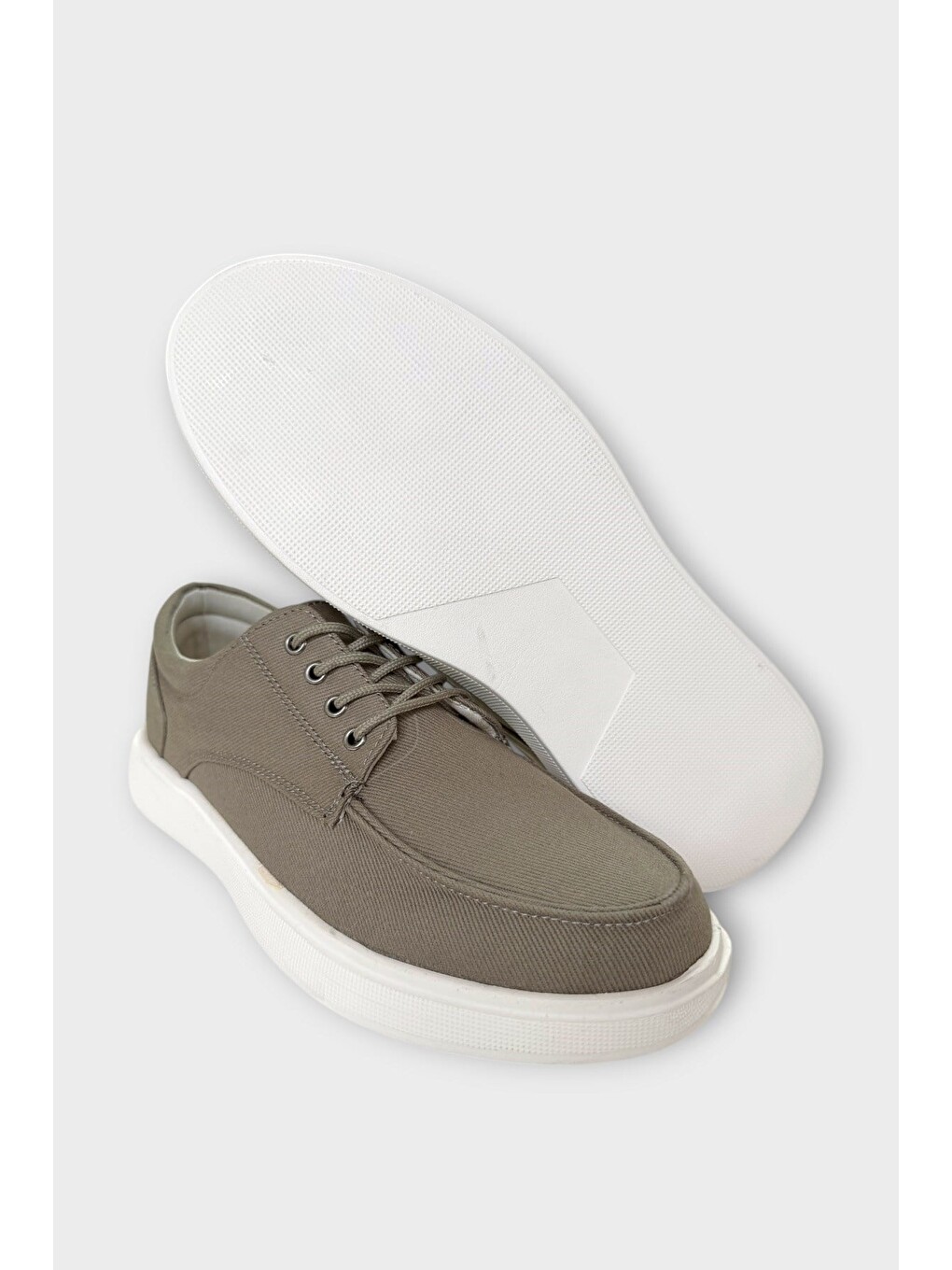 Haki Erkek Keten Gabardin Kumaş Günlük Sneaker Ayakkabı Hakİ-4