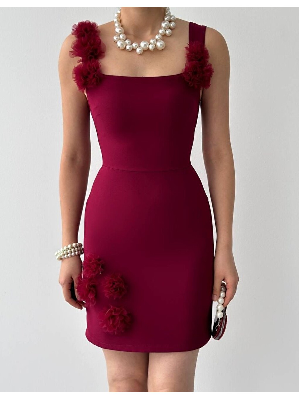 Bordo Ques Mini Elbise-5