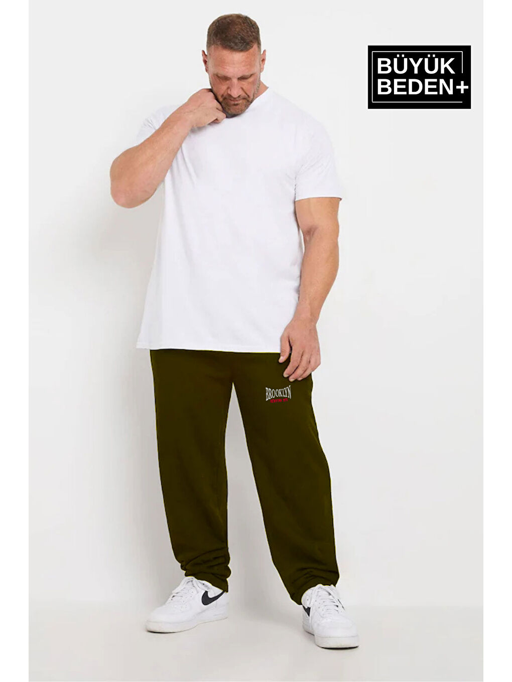 Haki Brooklyn Baskılı İnce Erkek Büyük Beden Eşofman Altı SPR25BEA50