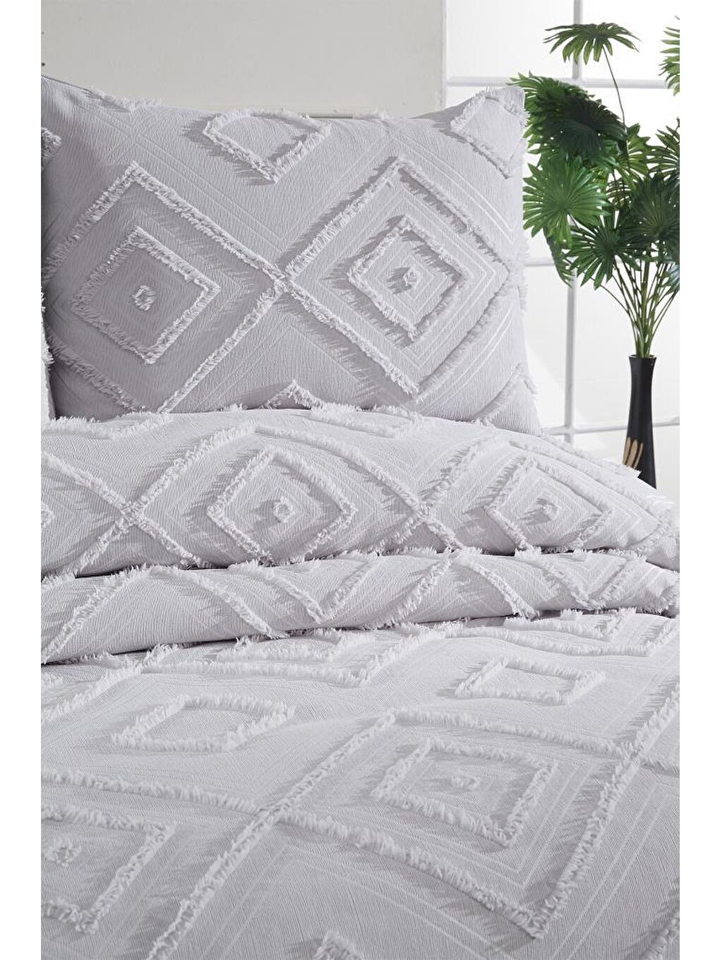 Samira 3 Parça Çift Kişilik Pike Takımı Gri-4