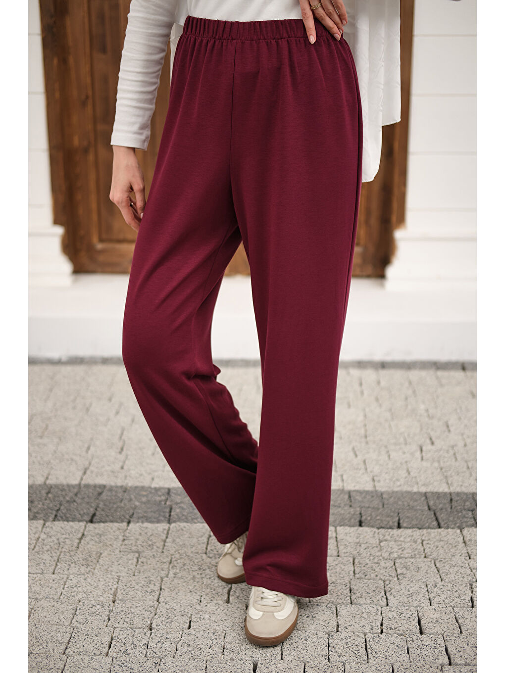 Kadın Beli Lastikli Pantolon Bordo-2