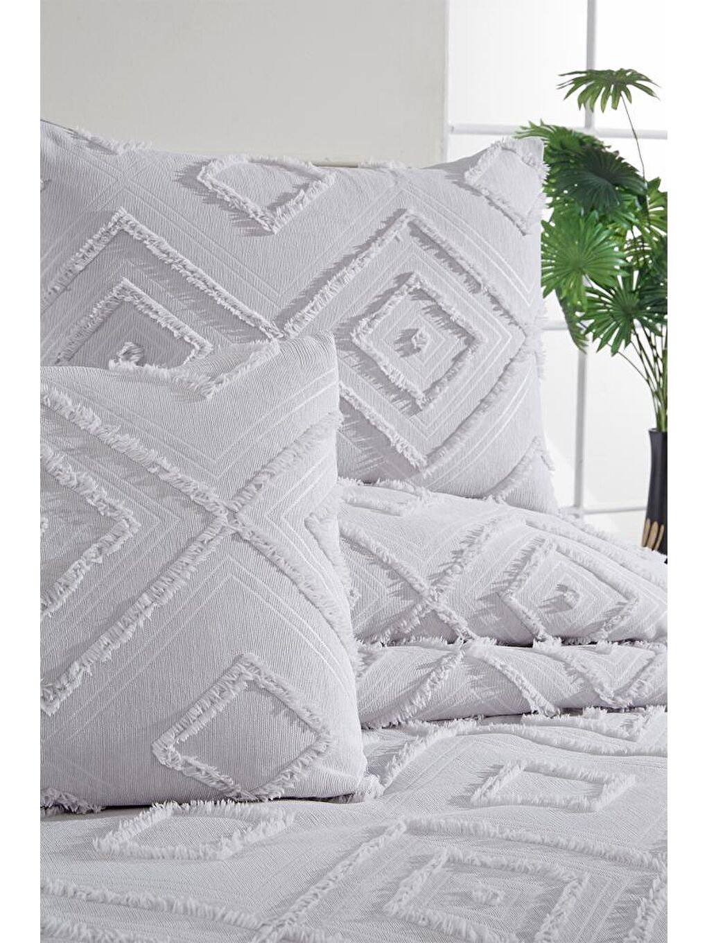 Samira 3 Parça Çift Kişilik Pike Takımı Gri-6