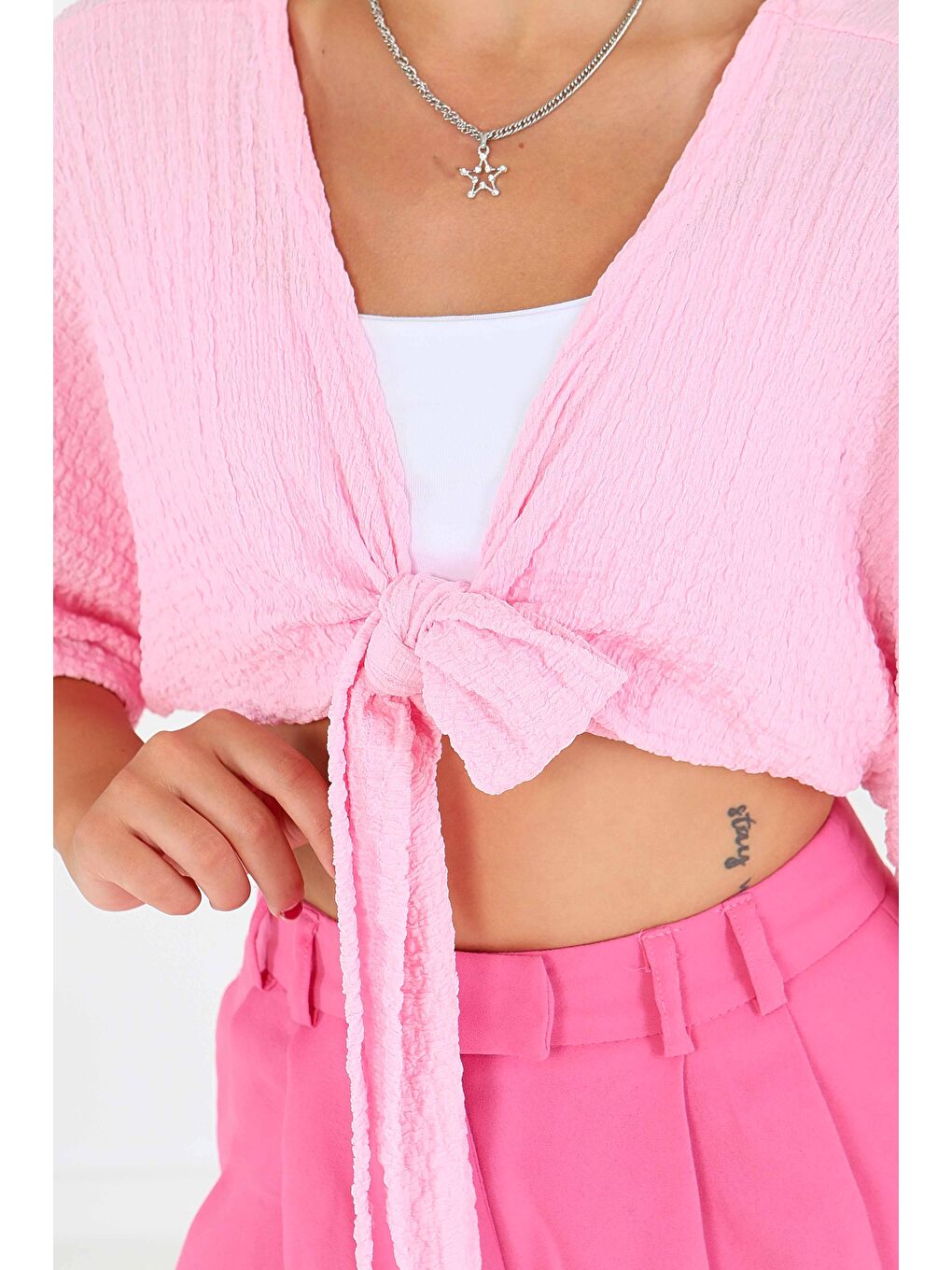 Bağlamalı Bluz Pembe - 27539-3