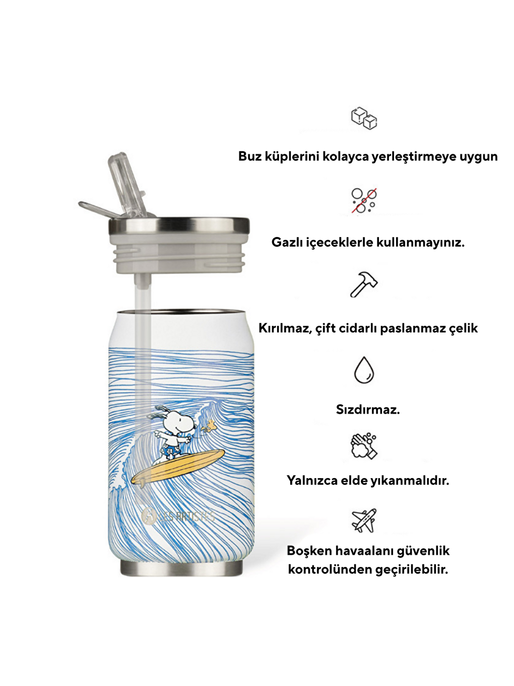 Karışık Isı Yalıtımlı Kutu Çelik Termos 280ml Surfing Snoopy-2