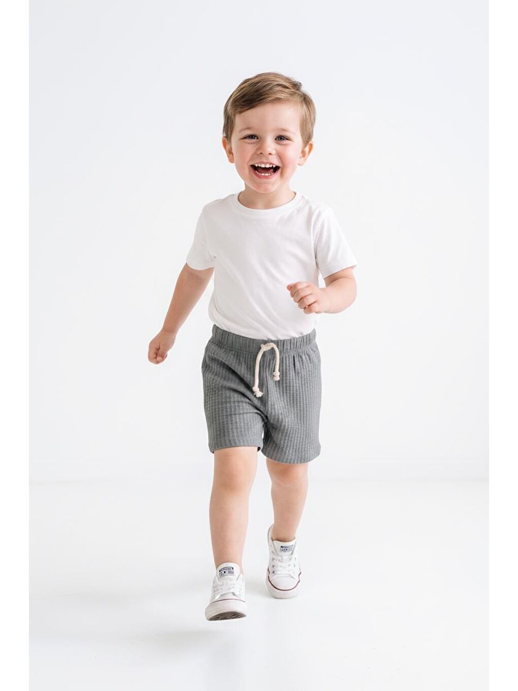 Bej Elastanlı Kabartma Çizgili 2li Şort Paket-2