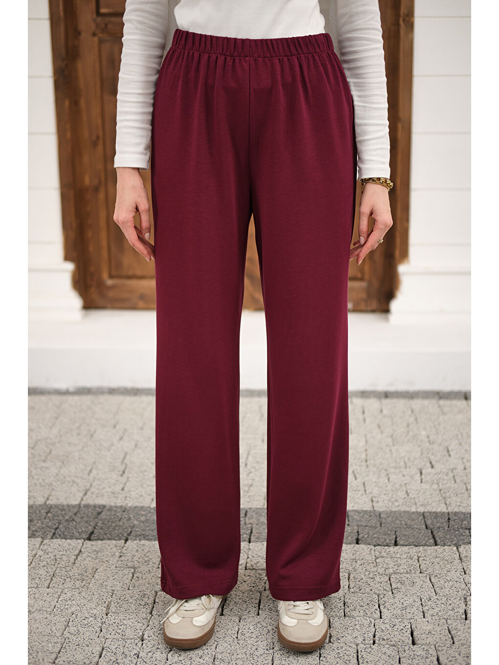 Kadın Beli Lastikli Pantolon Bordo-4