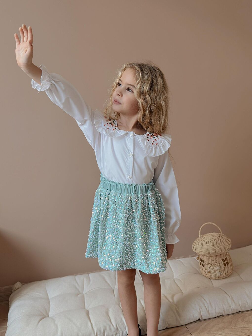 Pembe Kız Çocuk Gömlek Etek Alt Üst Takım