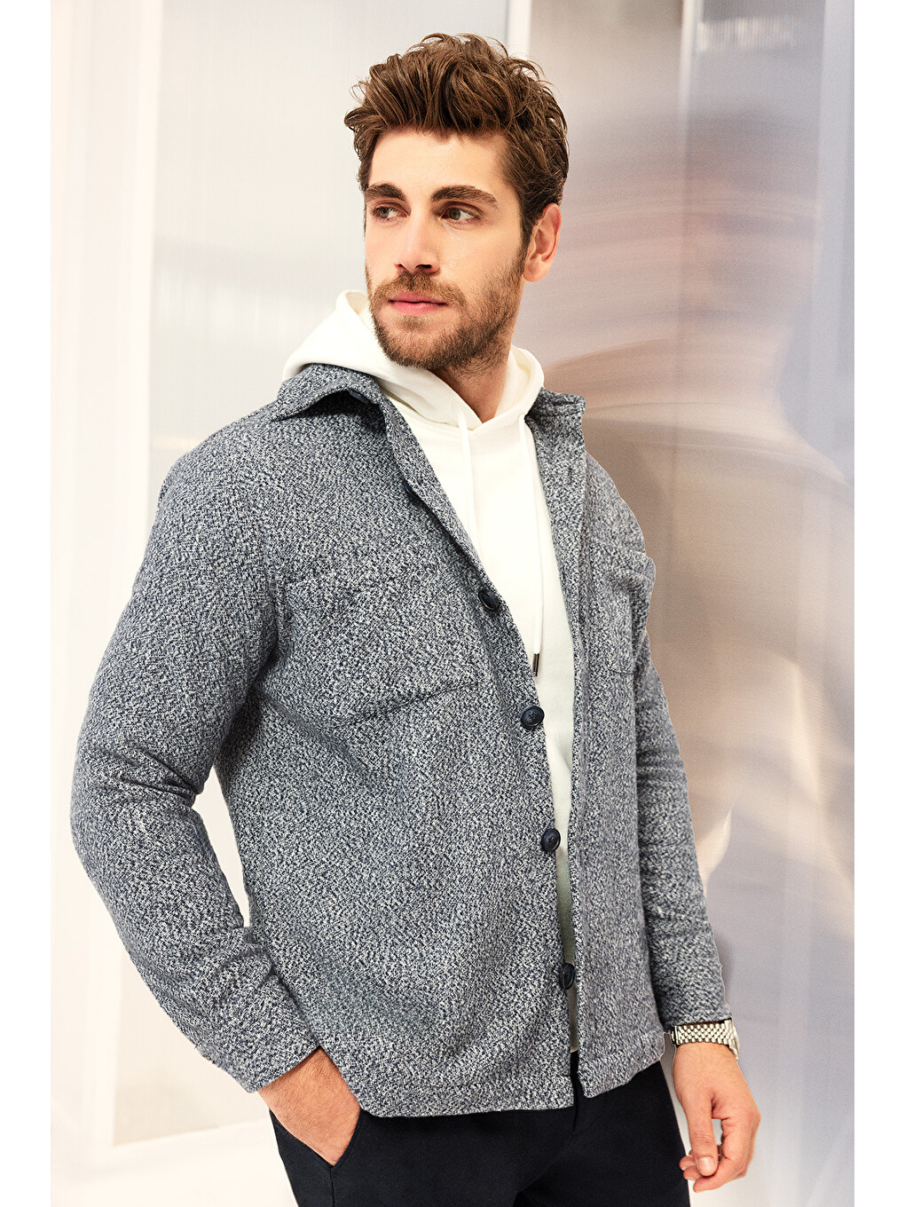 Gri Regular Fit Pamuklu Overshirt Gömlek Ceket