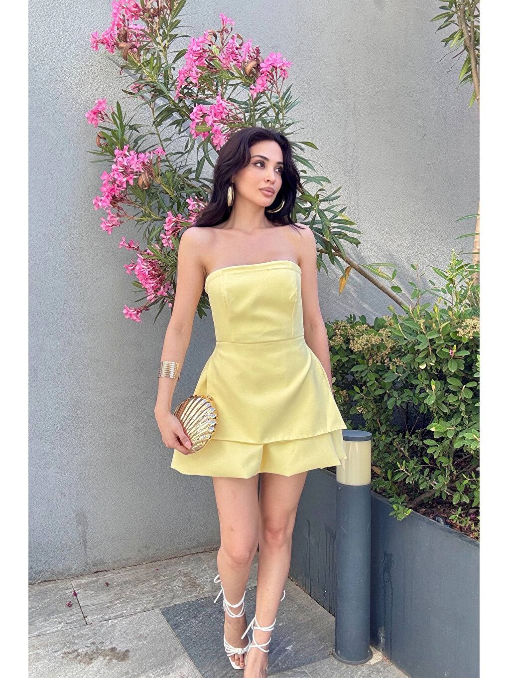 Kadın Sarı Straplez Elbise 1006-748