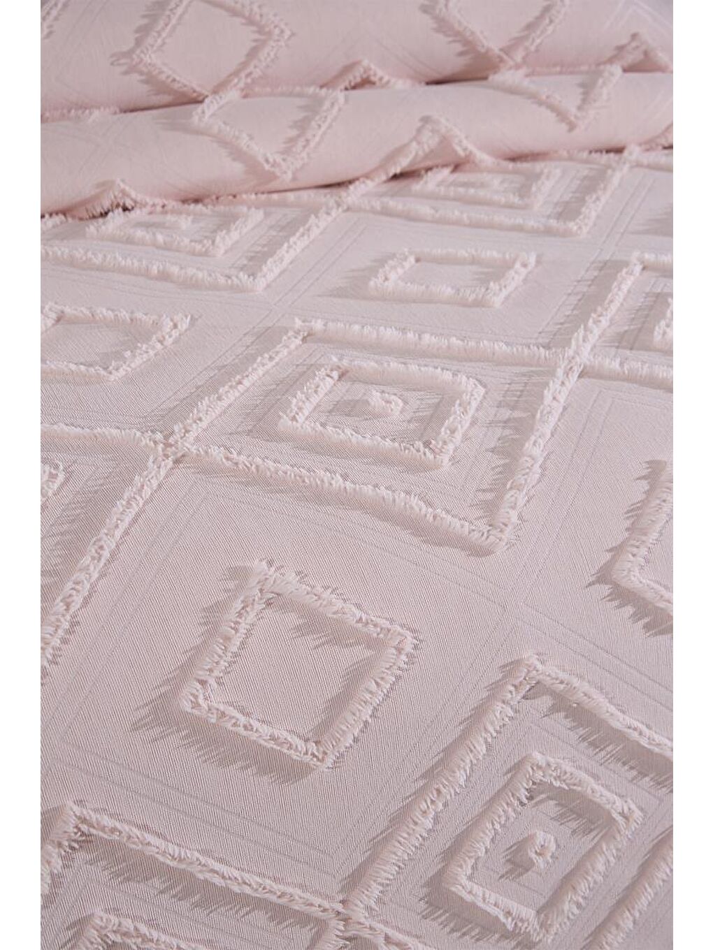 Pembe Samira 3 Parça Çift Kişilik Pike Takımı Pudra-4