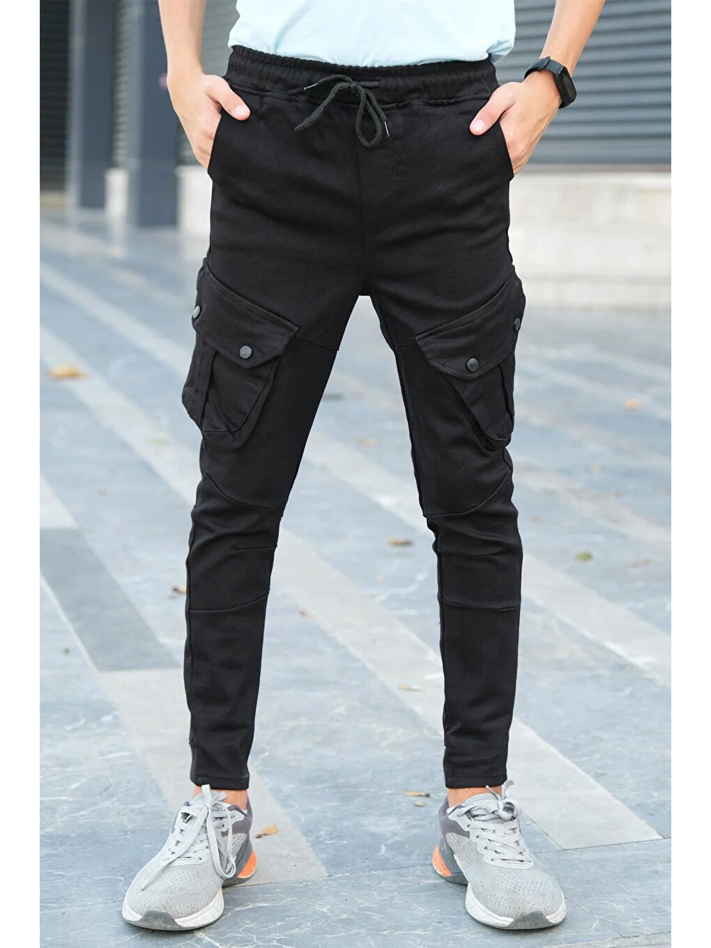 Siyah Erkek Çocuk Kargo Cepli Kanvas Pantolon PNT5131Y