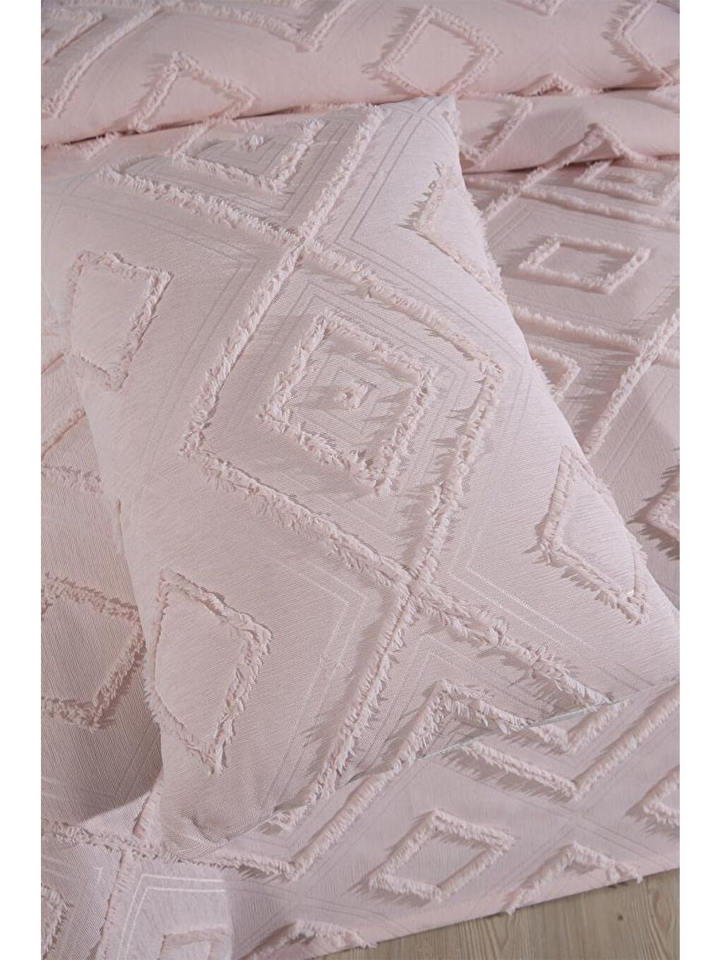 Pembe Samira 3 Parça Çift Kişilik Pike Takımı Pudra-5