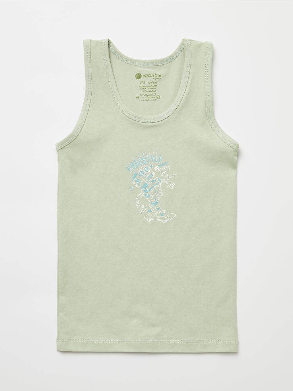 Yeşil Erkek Çocuk Organik Pamuklu  Atlet Freestyle Robot 4  lü Paket-5