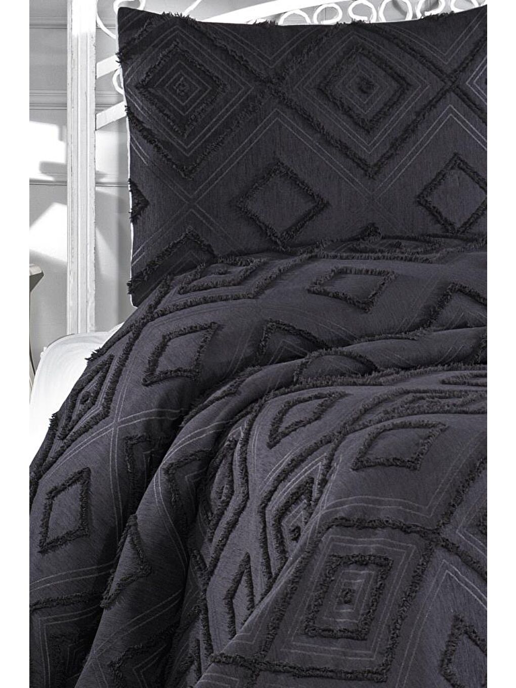 Samira 3 Parça Çift Kişilik Pike Takımı Siyah-3