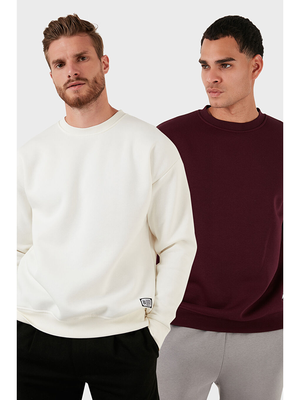 Ekru Regular Fit Bisiklet Yaka Şardonlu 2'li Paket Sweat 5905255S2