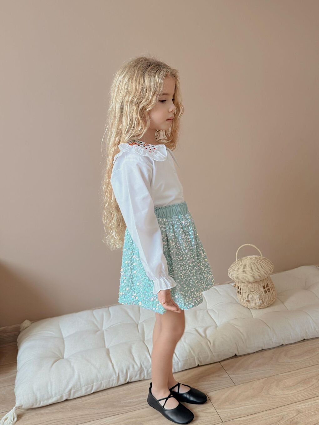 Pembe Kız Çocuk Gömlek Etek Alt Üst Takım-2