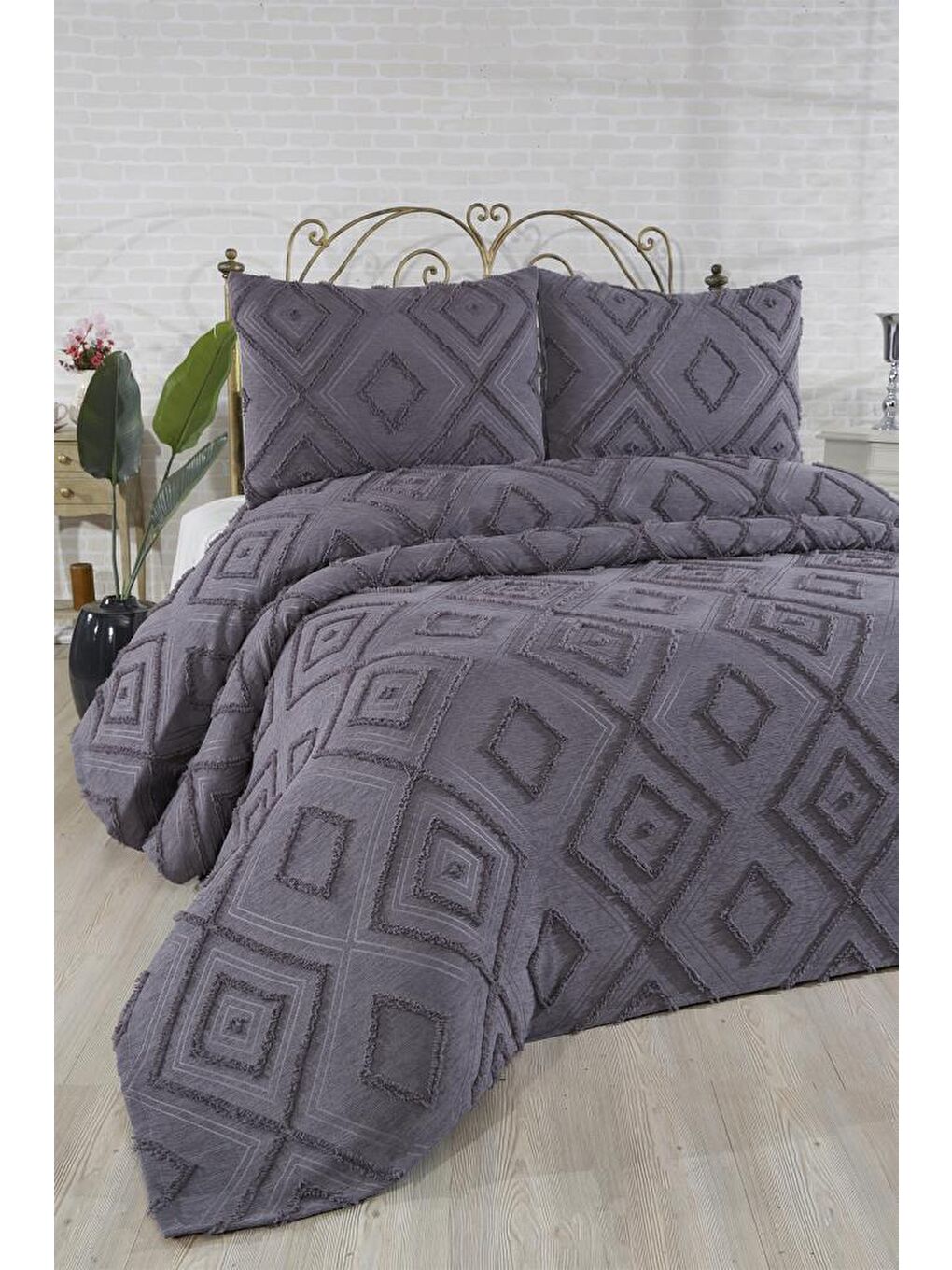 Samira 3 Parça Çift Kişilik Pike Takımı Antrasit-1