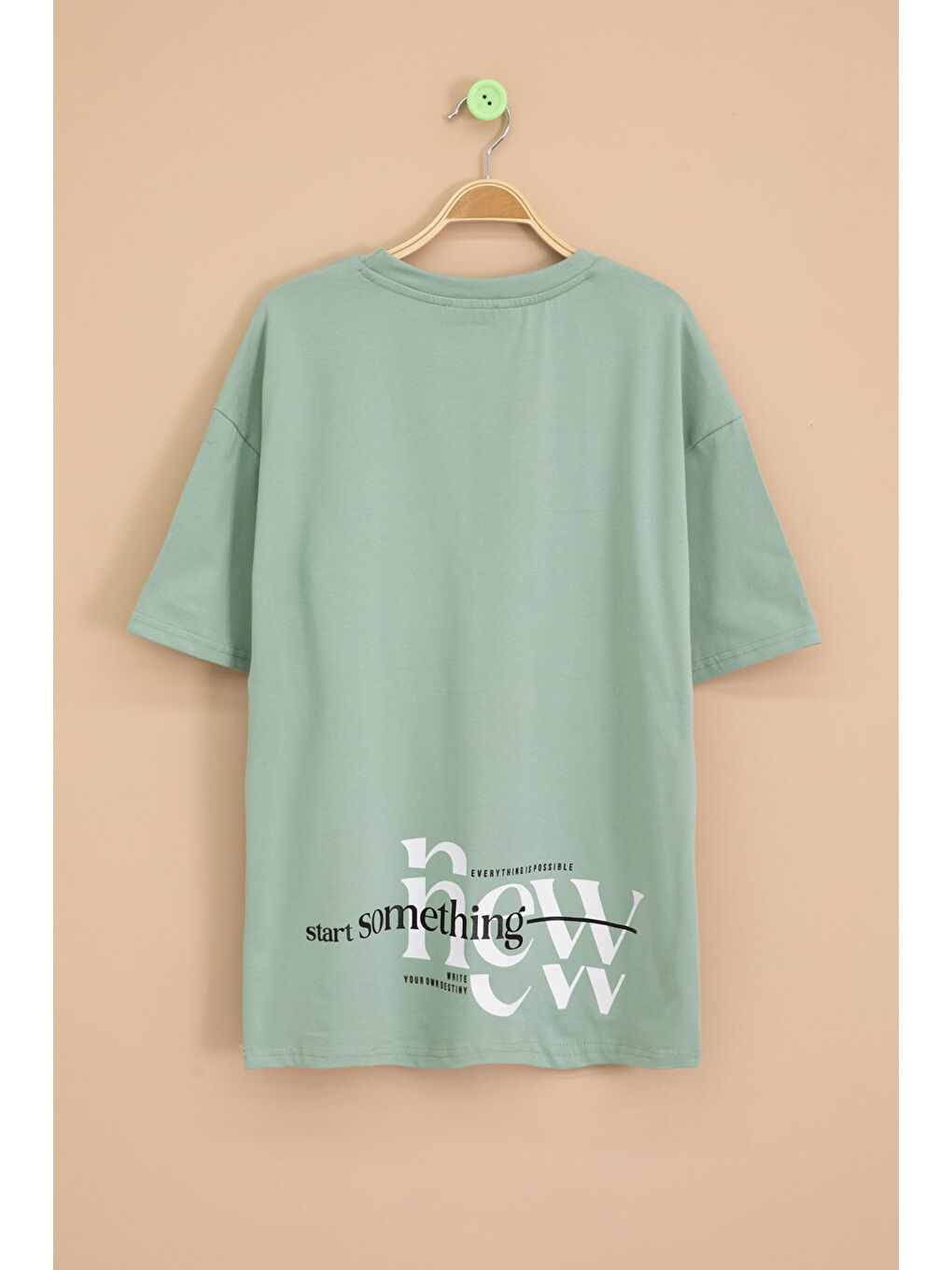 Yeşil Yazı Nakışlı Sırtı Baskılı Erkek Çocuk Bisiklet Yaka Tişört 20897-2