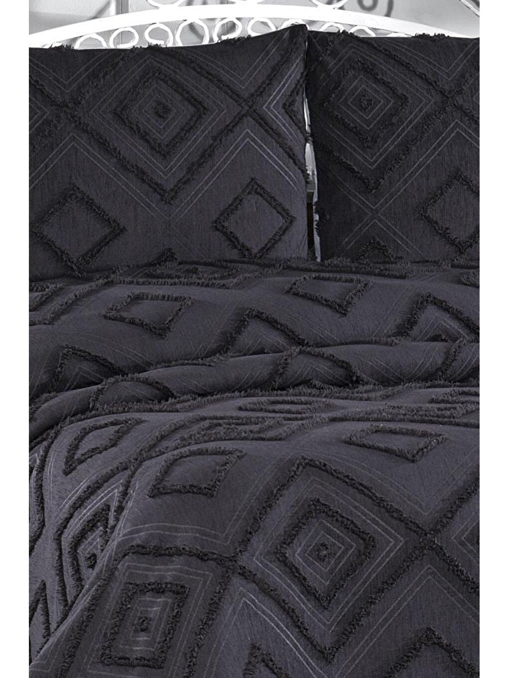 Samira 3 Parça Çift Kişilik Pike Takımı Siyah-4