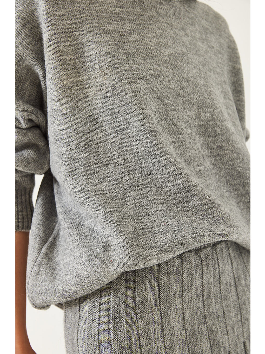 Gri Kadın Etekli Triko Alt Üst Takım-5