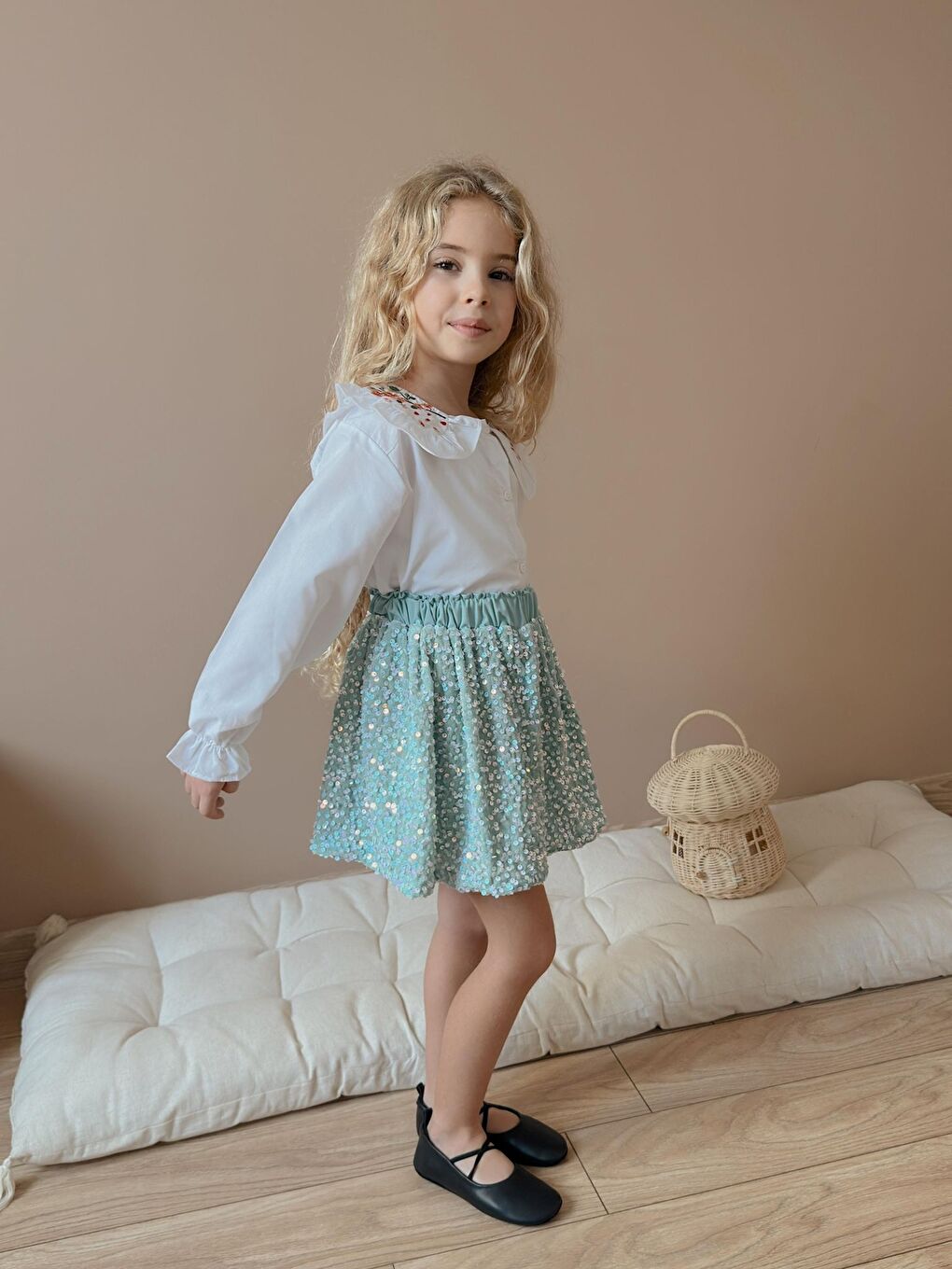 Pembe Kız Çocuk Gömlek Etek Alt Üst Takım-3