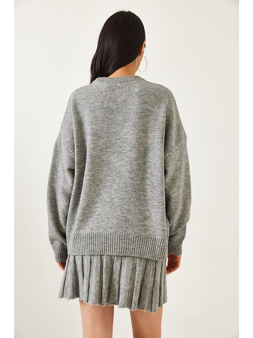 Gri Kadın Etekli Triko Alt Üst Takım-6