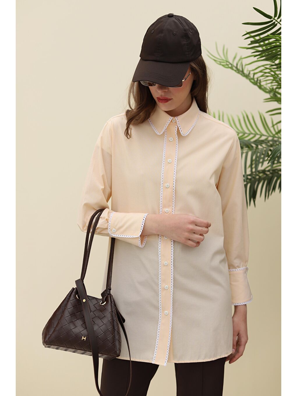 Su Taşı Şeritli Gömlek Sarı-3