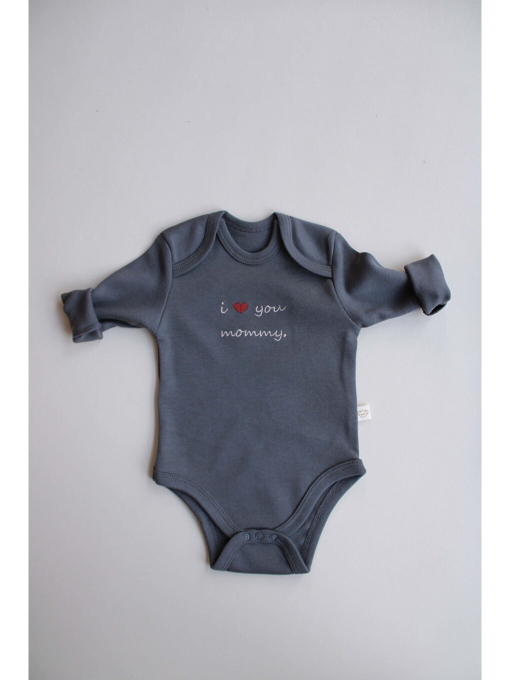 Antrasit Mom Nakışlı Uzun Kollu Body