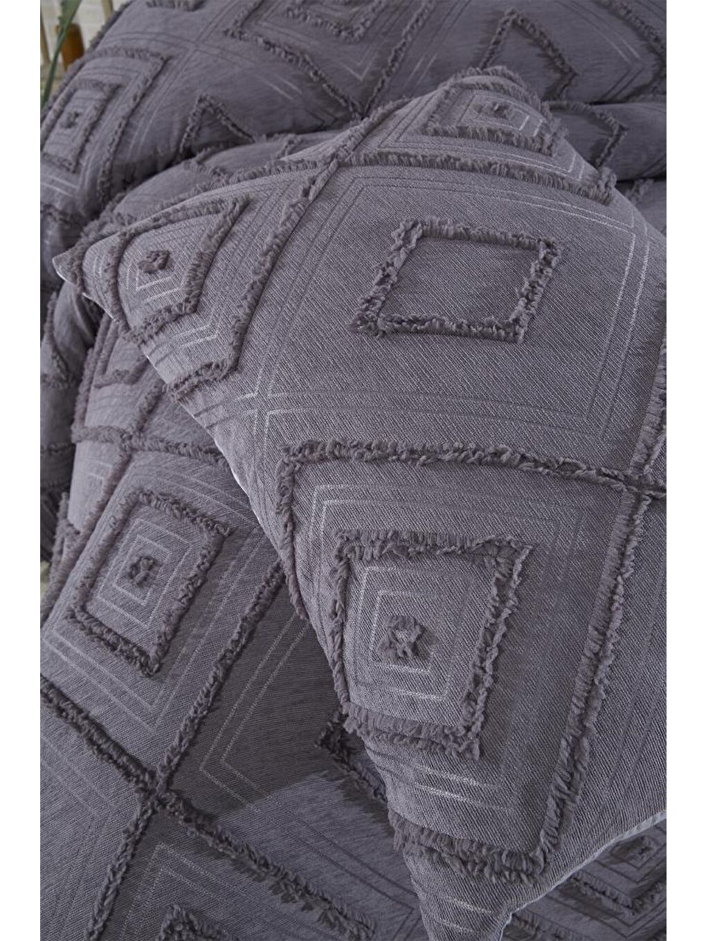 Samira 3 Parça Çift Kişilik Pike Takımı Antrasit-3