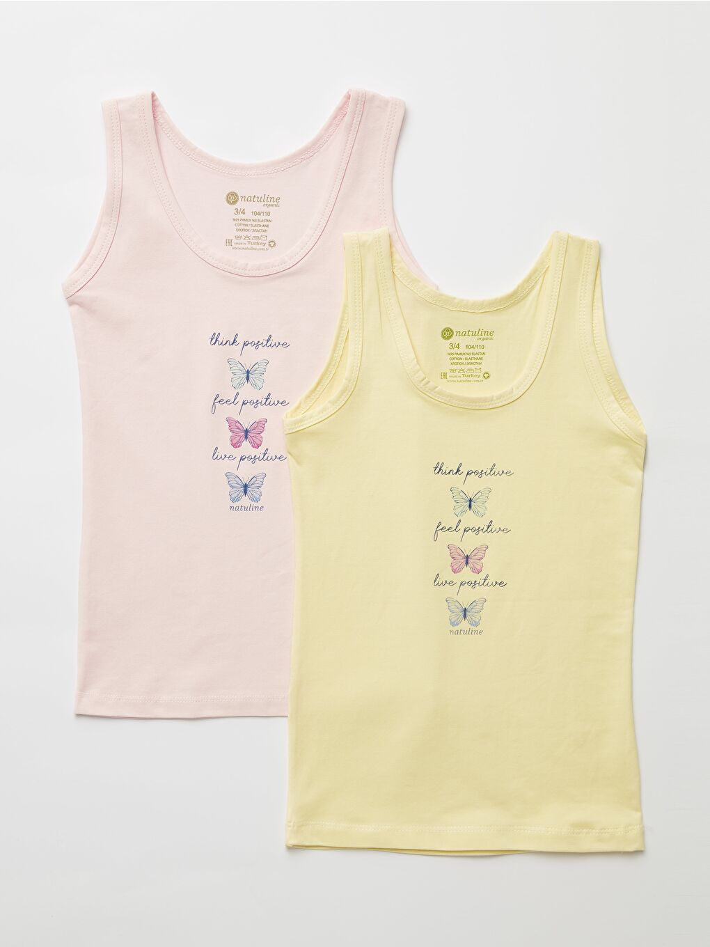 Pembe Kız Çocuk Organik Pamuklu  Atlet Butterfly 4 lü Paket-1