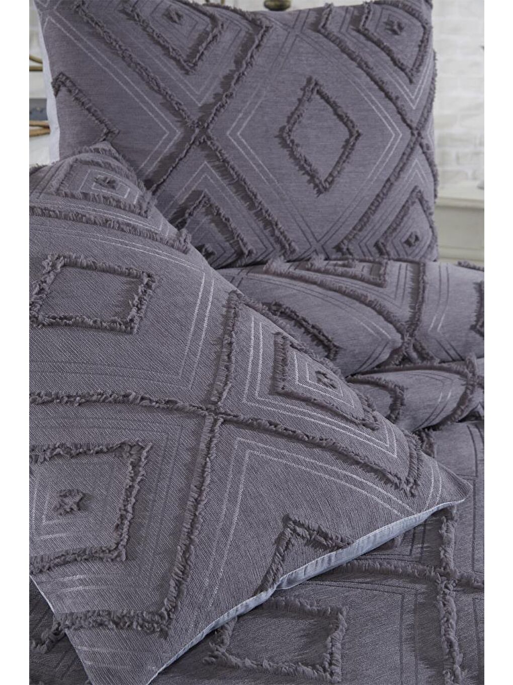 Samira 3 Parça Çift Kişilik Pike Takımı Antrasit-4