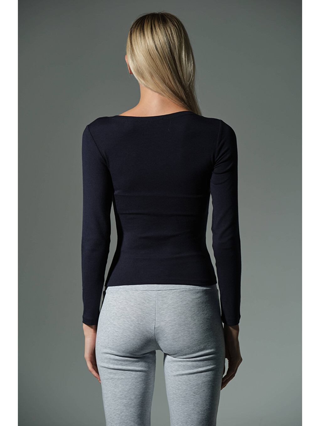Lacivert Örme Soft Touch Premium Kayık Yaka Uzun Kol Bluz @Sayat-4
