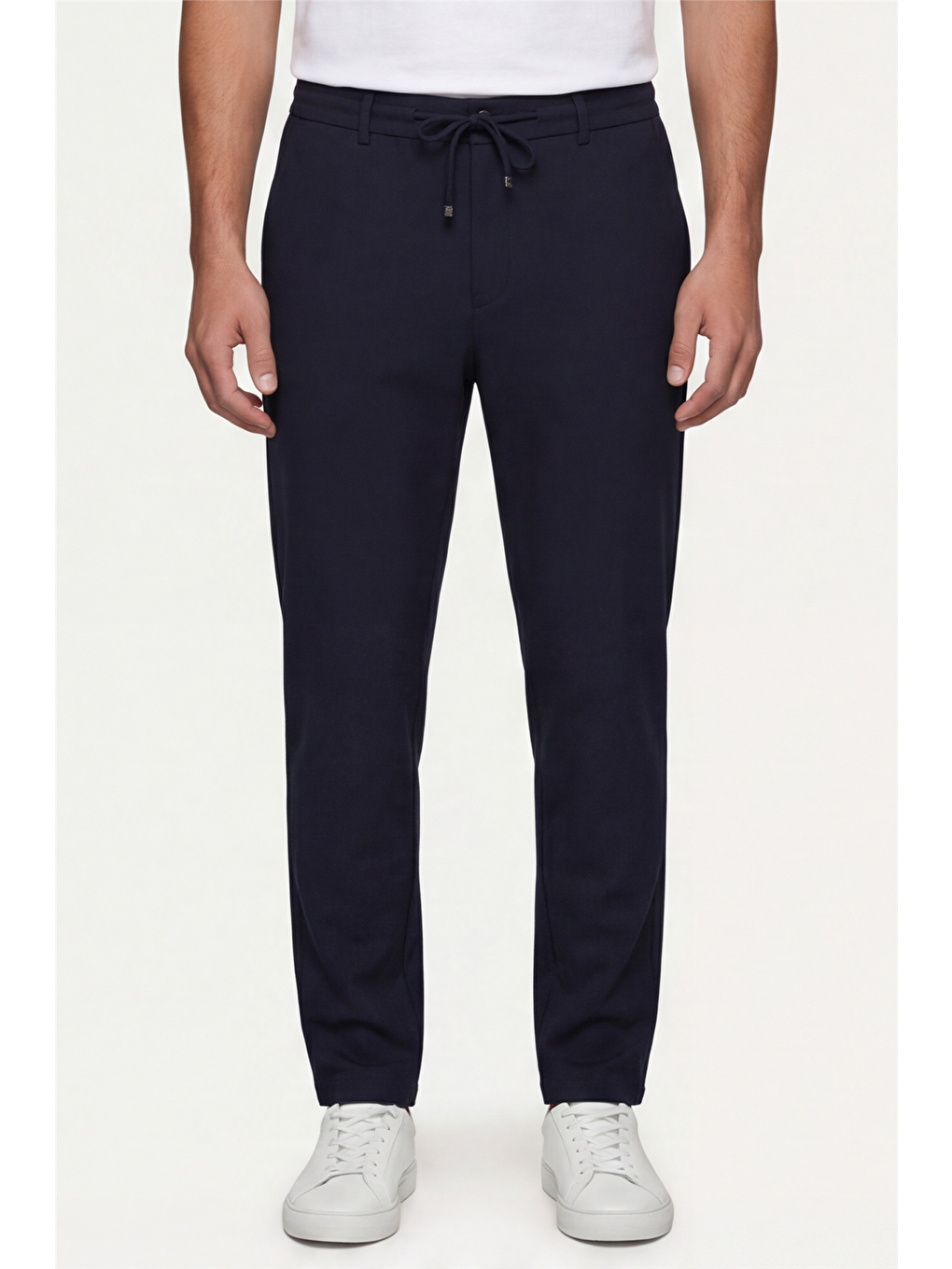 Erkek Lacivert Normal Kesim Regular Fit Pamuklu Armürlü Bel Lastikli Jogger Pantolon