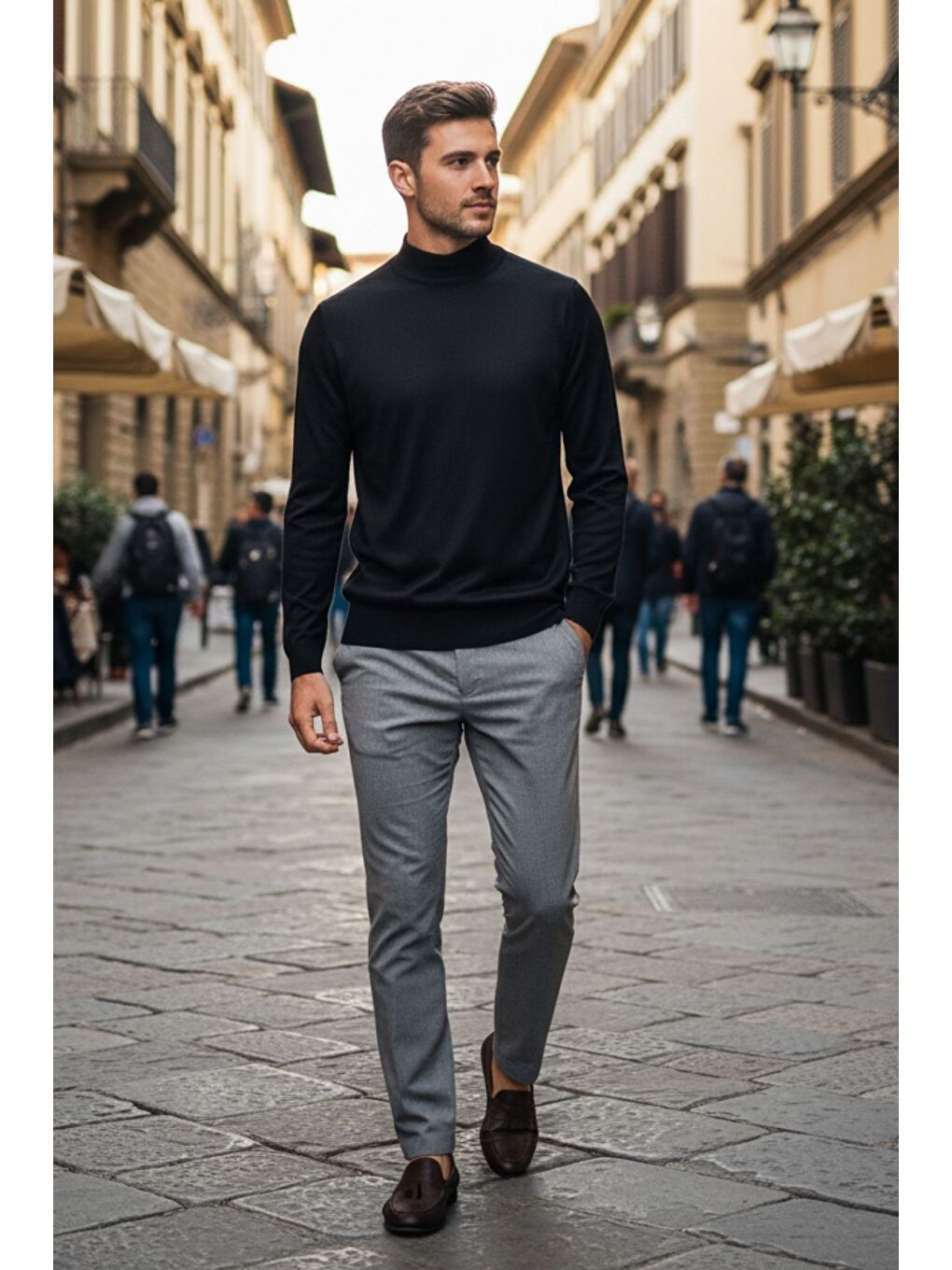 Siyah Lier Yarım Boğazlı Regular Fit Erkek Kazak Düz Triko-1