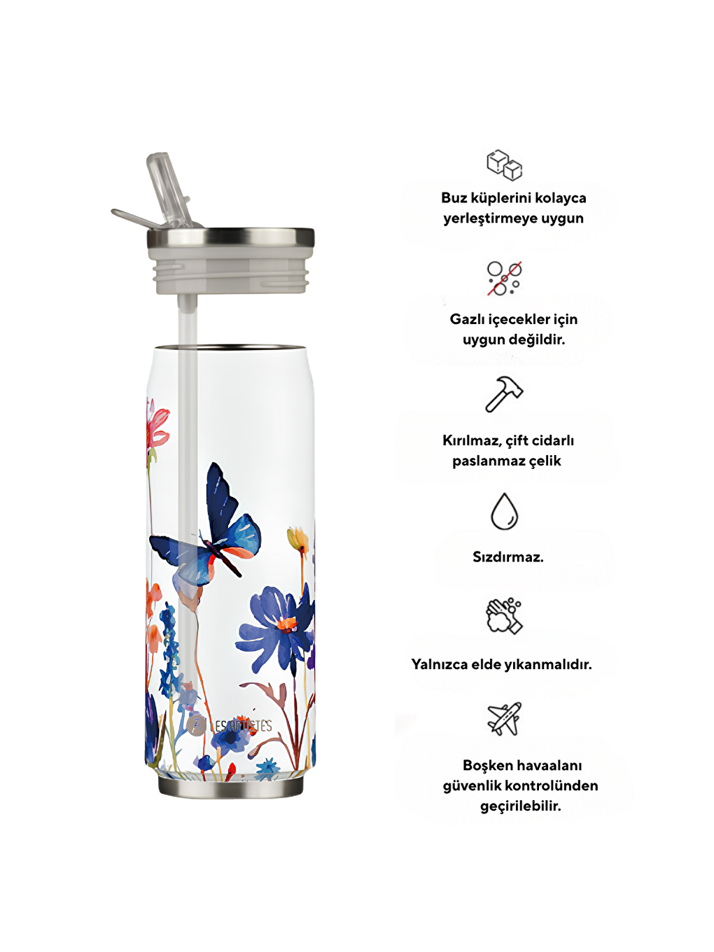 Karışık Isı Yalıtımlı Kutu Çelik Termos 500ml Floral Butterfly-2