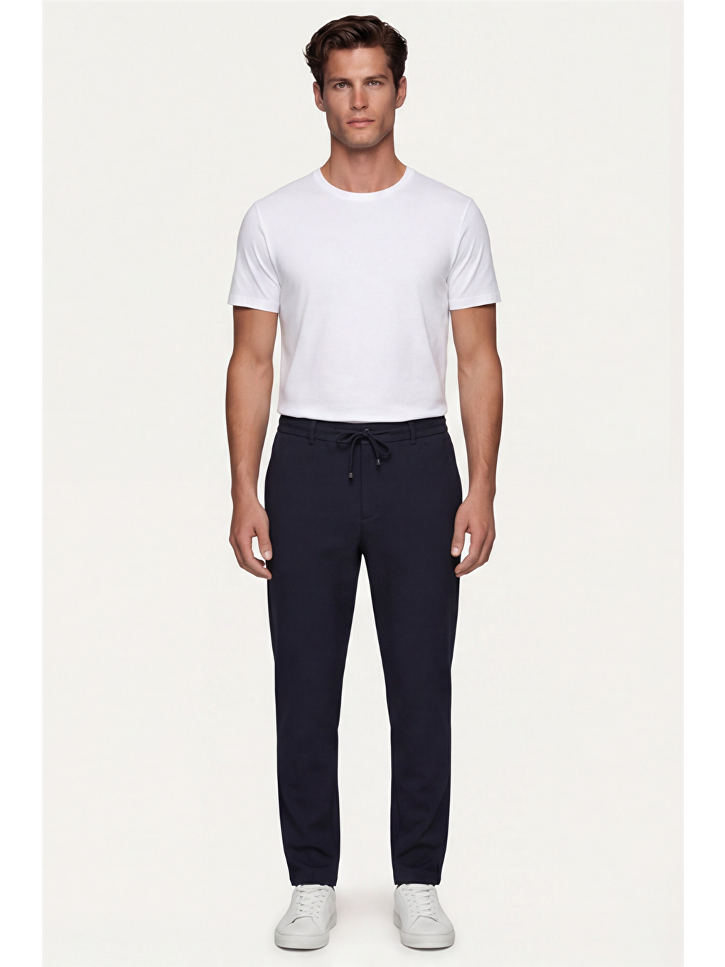 Erkek Lacivert Normal Kesim Regular Fit Pamuklu Armürlü Bel Lastikli Jogger Pantolon-1