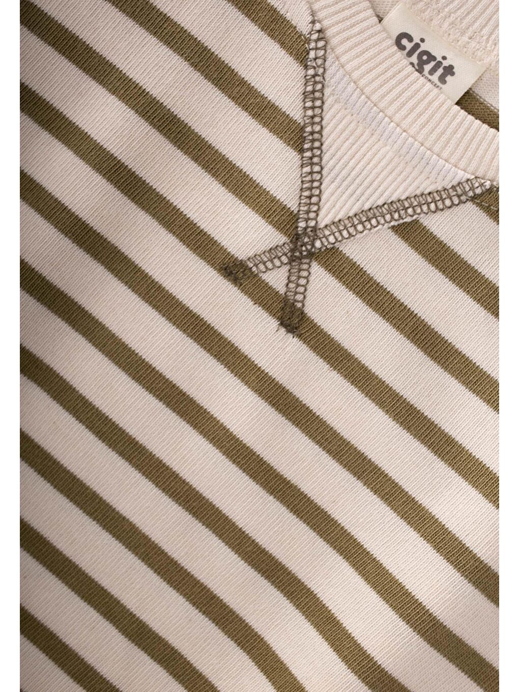 Yeşil Çizgili Karyoka Detaylı Mevsimlik Sweatshirt 2-12 Yaş Olive-2