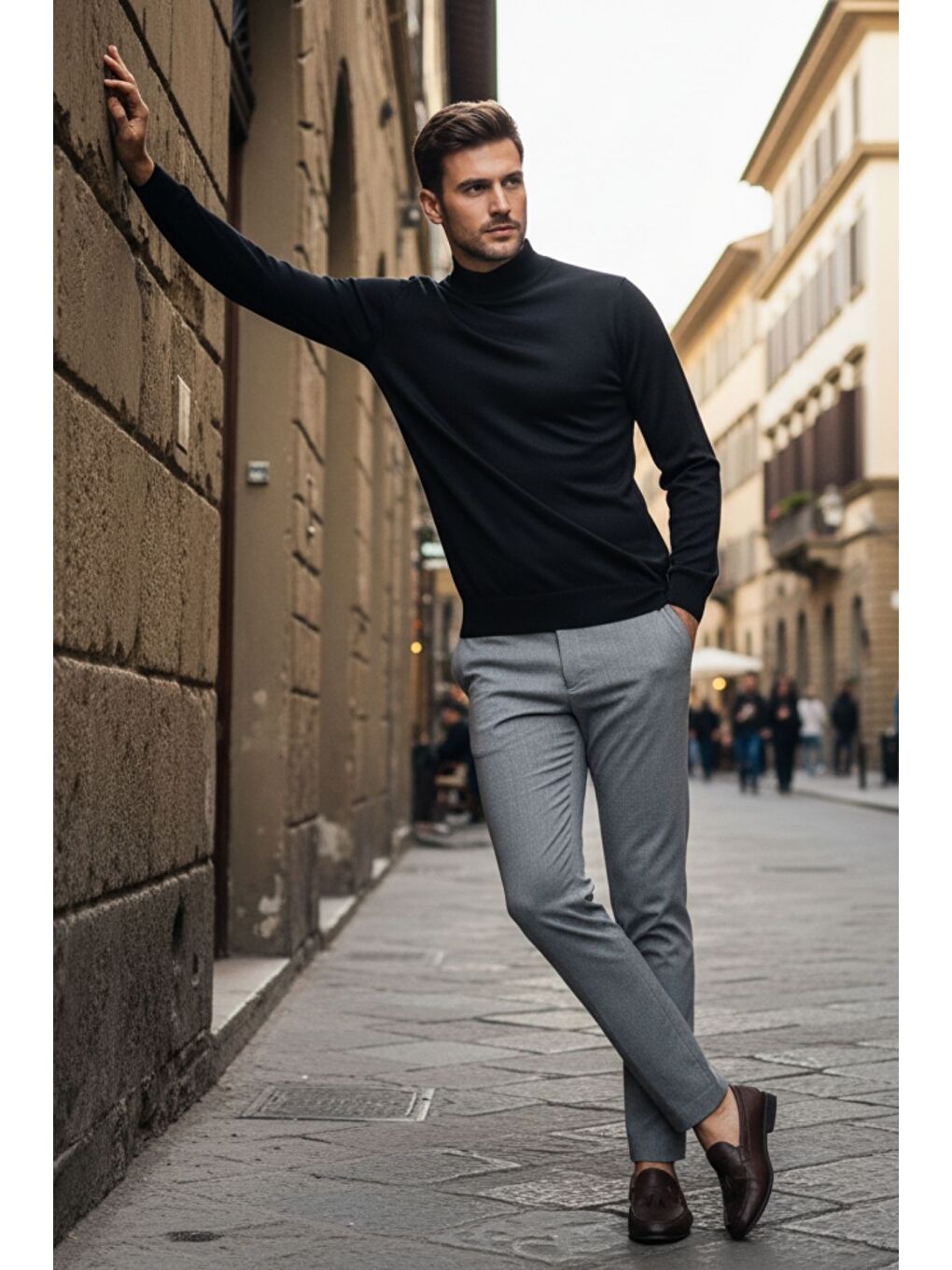 Siyah Lier Yarım Boğazlı Regular Fit Erkek Kazak Düz Triko-2