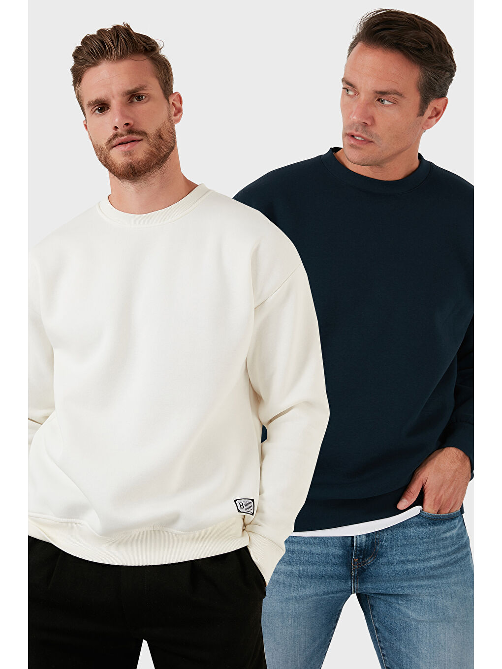 Ekru Regular Fit Bisiklet Yaka Şardonlu 2'li Paket Sweat 5905255S2