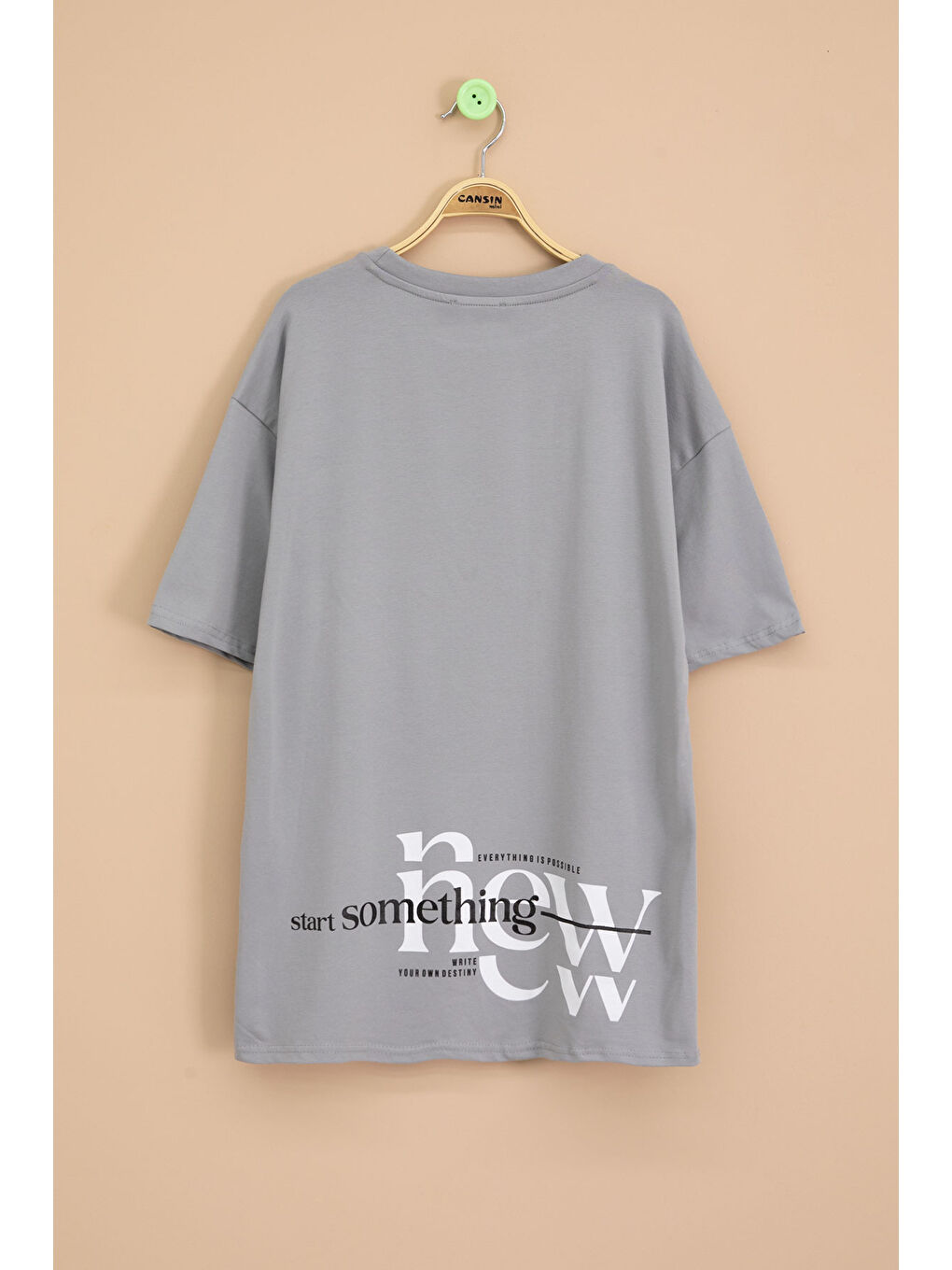 Gri Füme Yazı Nakışlı Sırtı Baskılı Erkek Çocuk Bisiklet Yaka Tişört 20896-2