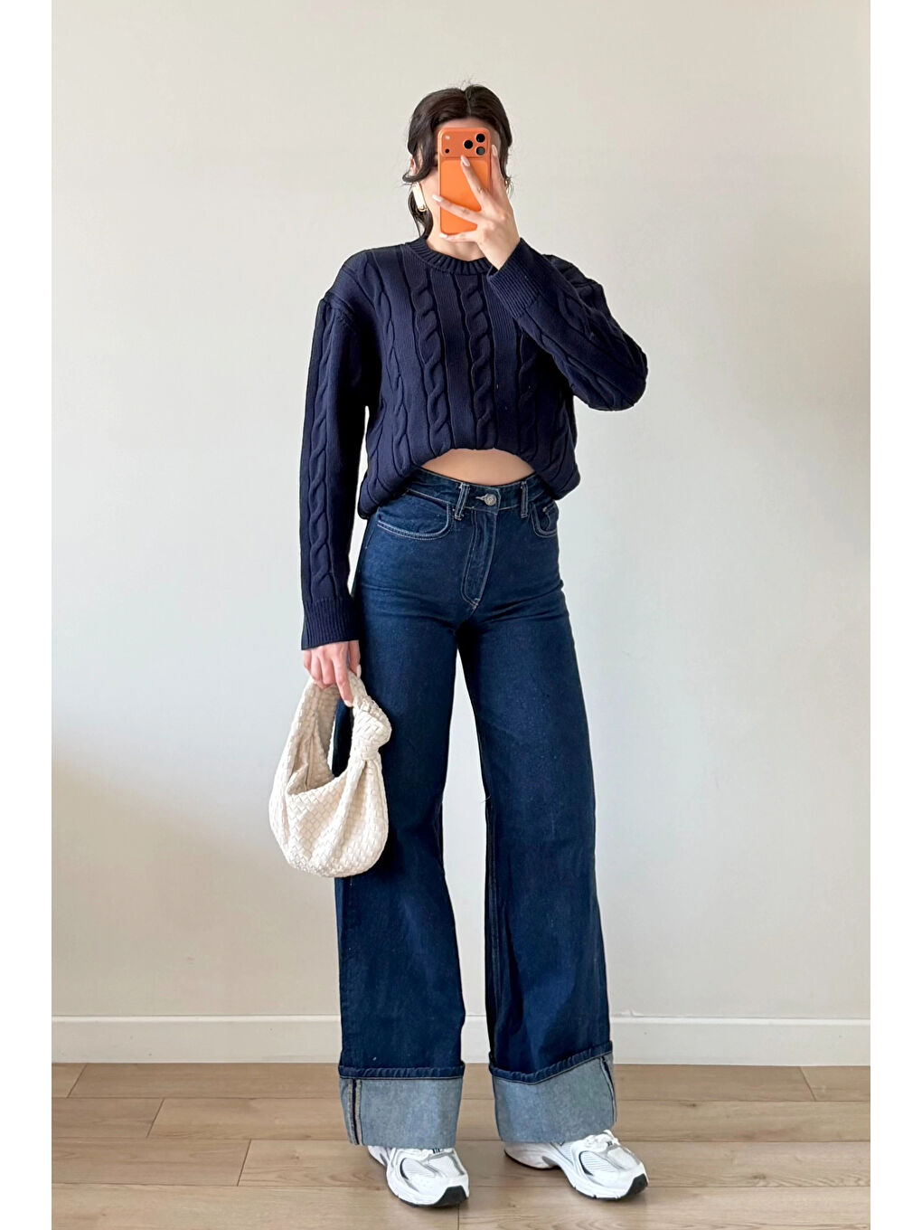 Kadın Lacivert Saç Örgü Triko Kazak 1014-2573-3